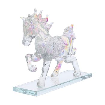 Dekorative Kristallglas-Pferdefigur auf quadratischem St&auml;nder, Gr&ouml;&szlig;e 12x12x6 cm, Regenbogen