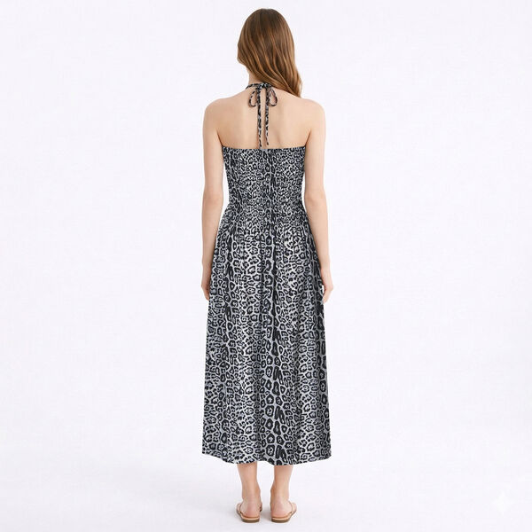 Langes Neckholder-Kleid, schwarz und wei&szlig; image number 3