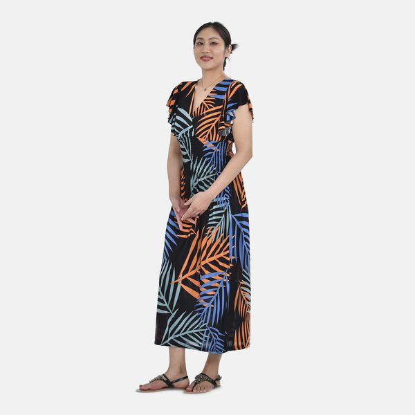 Maxikleid mit gesmokter Taille und Flatter&auml;rmeln, One Size, schwarz image number 9