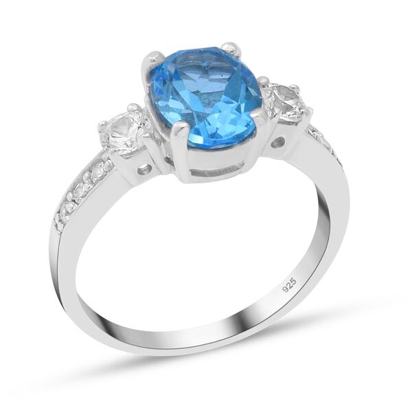 Schweizer Blautopas und wei&szlig;er Zirkon-Ring, 925 Silber platiniert  ca. 3,06 ct image number 3