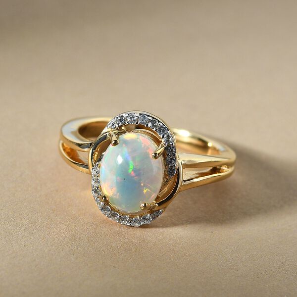 Nat&uuml;rlicher, &auml;thiopischer Opal und Zirkon-Ring, 925 Silber vergoldet  ca. 1,33 ct image number 2