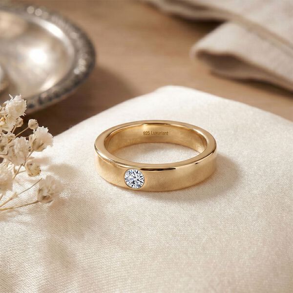 LUXURIANT VS-EF Labor Diamant Ring, 925 Silber Gelbgold Vermeil - 0,15 ct. image number 1