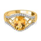Premium Brasilianischer Heliodor, Weißer Zirkon Ring, 925 Silber Gelbgold Vermeil, (Größe 18.00) ca. 1.92 ct