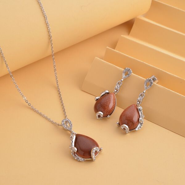 2er-Set Goldfluss-Ohrringe und Anhänger mit Kette, ca. 14,00 ct image number 2