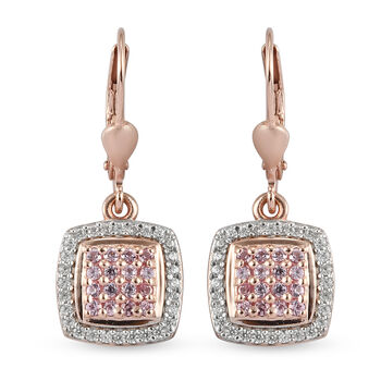 Rosa Saphir und Zirkon Ohrringe 925 Silber ros&eacute;vergoldet ca. 1,07 ct