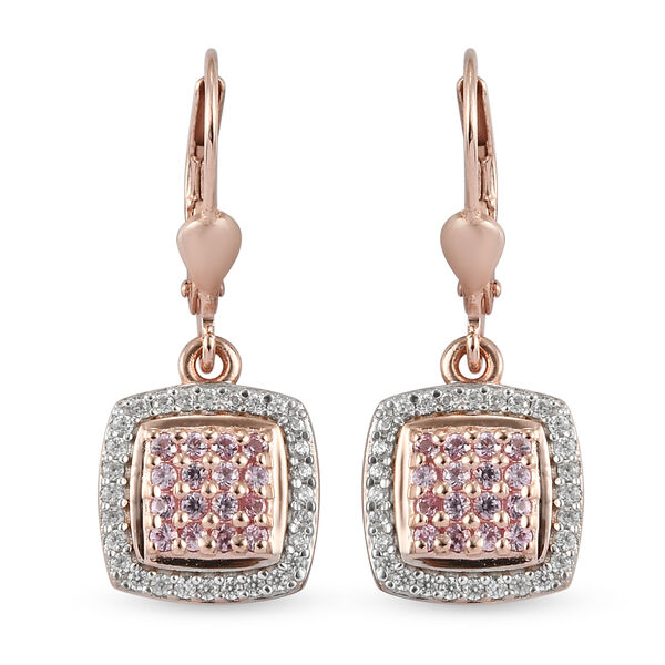 Rosa Saphir und Zirkon Ohrringe 925 Silber ros&eacute;vergoldet ca. 1,07 ct