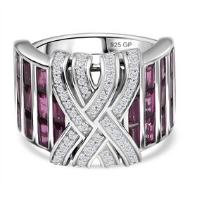 GP Royal Art Déco Kollektion - Rhodolith Granat, Zirkon und Kanchanaburi blauer Saphir-Ring - 4,60 ct.