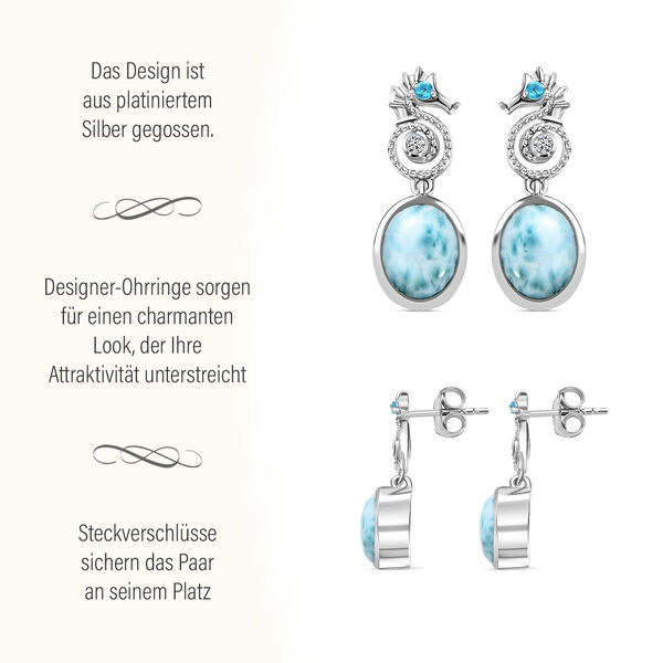 Seepferdchen Larimar, Neon Apatit und Zirkon Ohrringe image number 8