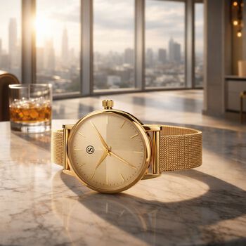 STRADA Armbanduhr, Sonnenschliff Zifferblatt zweifarbig, Edelstahl Mesharmband, Goldfarben