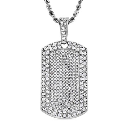 Rechteckiger Anh&auml;nger und Kette mit wei&szlig;em Kristallbesatz, silberfarben 8.00 ct