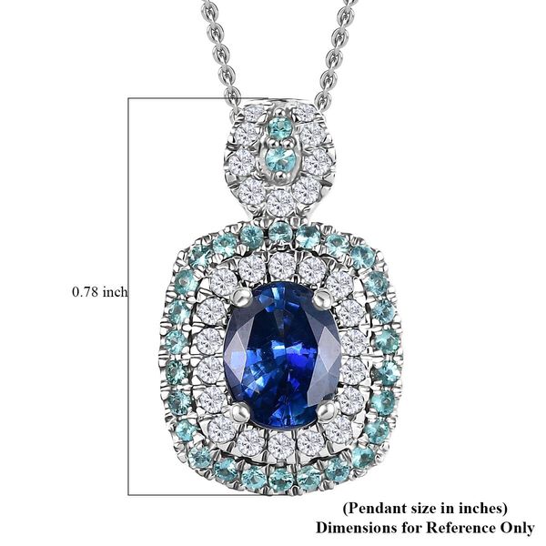 RHAPSODY zertifiziert und geprüft AAAA ceylonfarbener blauer Saphir, Paraiba Turmalin und VS Diamant Anhänger mit 45cm Kette in 950 Platin - 2 ct. image number 5