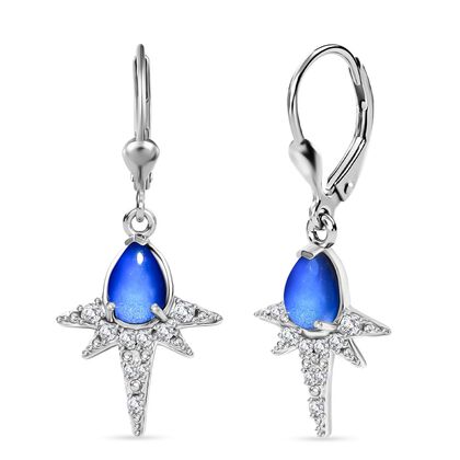 D'Joy Aurora Mondstein, Wei&szlig;er Zirkon Ohrringe 925 Silber rhodiniert ca. 1.94 ct