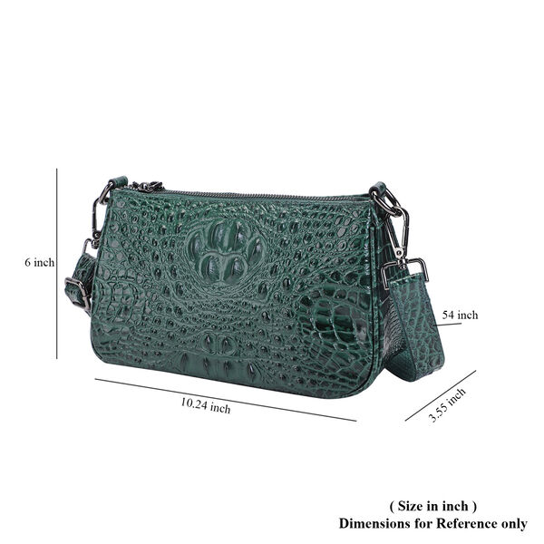 Schultertasche aus 100% echtem Leder mit Kroko-Prägung, Grün  image number 7