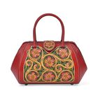 GRAND PELLE Elite Kollektion - Exklusive Handgravierte Lederhandtasche mit Floralem Meisterwerk, Größe 36 x 23 x 18 cm, rot
