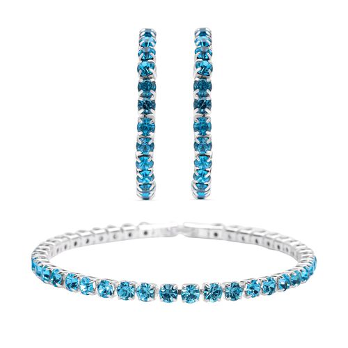 Blaue Kristall-Ohrringe mit Armband, reines Messing image number 0