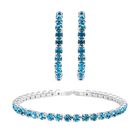 Blaue Kristall-Ohrringe mit Armband, reines Messing
