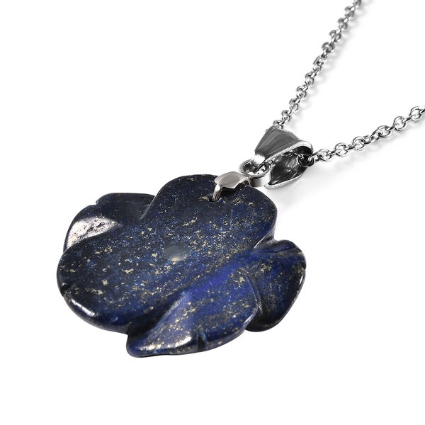 Floral geschnitzter, Lapislazuli-Anh&auml;nger mit Kette, ca. 50 cm in Edelstahl image number 4