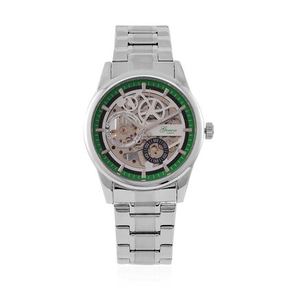 Limitiert verf&uuml;gbar- GENOA Automatikwerk 3ATM Wasserdichtheit Skelettuhr mit reinem 316L Edelstahl -Kettenarmband - Gr&uuml;n