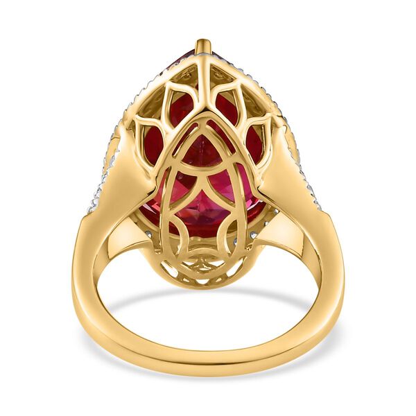 Lab Created Padparadscha-Saphir, Weißer Zirkon Ring, 925 Silber Gelbgold Vermeil, (Größe 18.00), ca. 16.76 ct image number 6