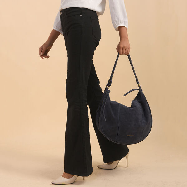 Hobo Tasche aus 100% echtem Leder, Gr&ouml;&szlig;e 40,6x12,7x33 cm, Dunkelblau image number 2