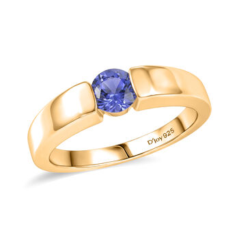 D'Joy Tansanit Ring 925 Silber 750 Gelb Vergoldet (Gr&ouml;&szlig;e 18.00) ca. 0,50 ct
