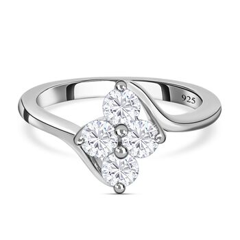 88 Facetten Moissanit Bypass Ring 925 Silber platiniert (Gr&ouml;&szlig;e 20.00) ca. 0,65 ct