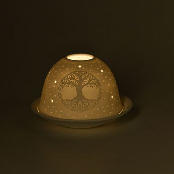 Porzellan-Teelichthalter mit LED, Baum des Lebens Motiv
