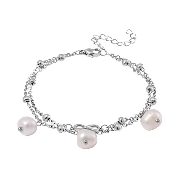 Wei&szlig;e S&uuml;&szlig;wasser Perle Armband ca. 19 cm Reiner Edelstahl image number 2