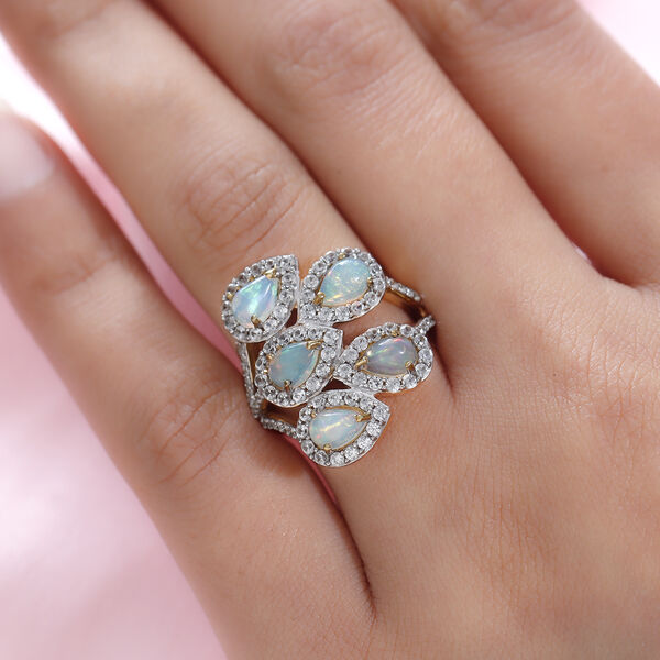 Nat&uuml;rlicher, &auml;thiopischer Opal und Zirkon-Ring, 925 Silber vergoldet  ca. 3,04 ct image number 3