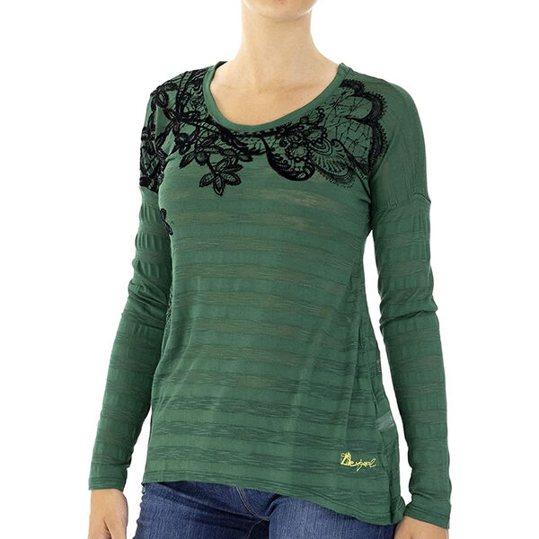 DESIGUAL, T-Shirt mit langen Ärmeln und Stickerei auf dem Oberteil, Schwarz, Größe 40 image number 1