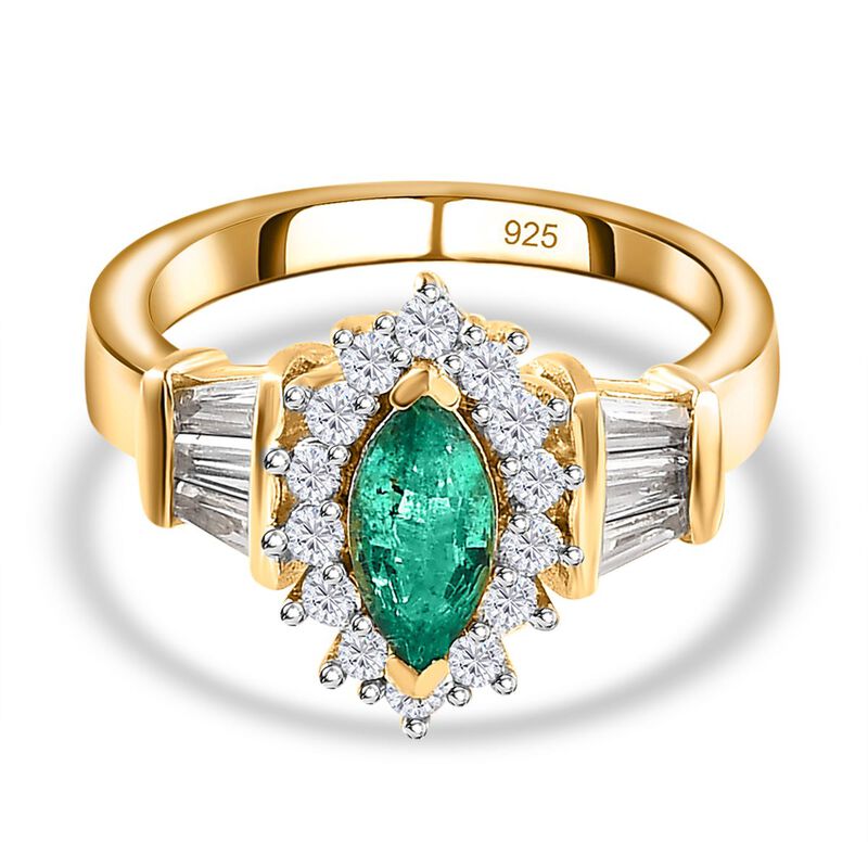 AAA Smaragd, Weißer Zirkon Ring, 925 Silber Gelbgold Vermeil (Größe 16.00) ca. 1.28 ct image number 0