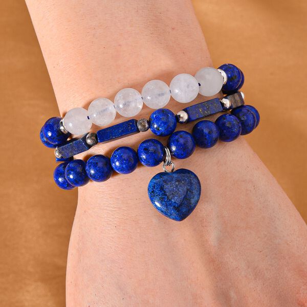 3er-Set- Lapislazuli und weiße Kristall Quarz-Armbänder - 231 ct. image number 2