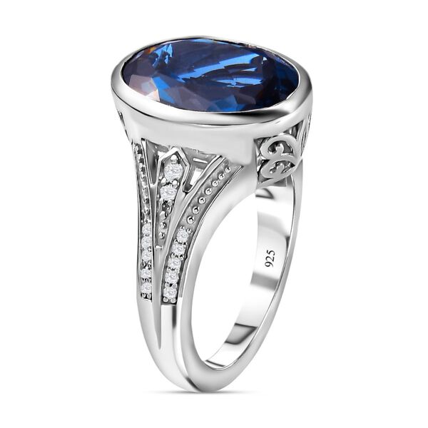 London Blau Topas und weißer Zirkon Ring, 925 Silber platiniert (Größe 20.00) ca. 8.63 ct image number 5