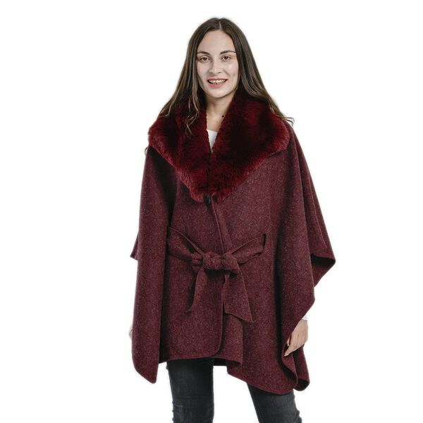 TAMSY Kunstfell Kimono, Einheitsgr&ouml;&szlig;e Burgunderrot