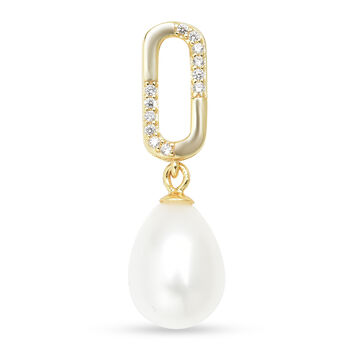 S&uuml;&szlig;wasserzuchtperlen und Wei&szlig;er Zirkonia Anh&auml;nger 925 Silber Vergoldet ca. 5,50 ct