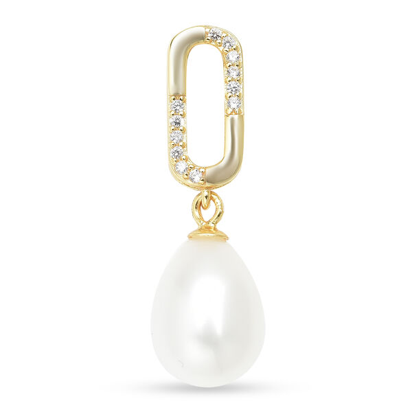 S&uuml;&szlig;wasserzuchtperlen und Wei&szlig;er Zirkonia Anh&auml;nger 925 Silber Vergoldet ca. 5,50 ct