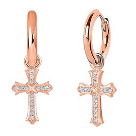 Zirkonia Kreuz-Ohrringe, Messing rosévergoldet
