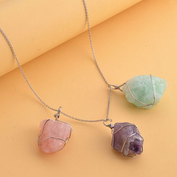 Gr&uuml;ne Fluorit, afrikanische Amethyst und Rosenquarz-Halskette - 278 ct. image number 2