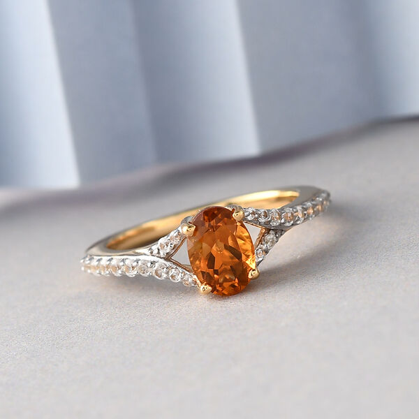 Madeira Citrin und Zirkon Ring 925 Silber vergoldet  ca. 0,91 ct image number 2