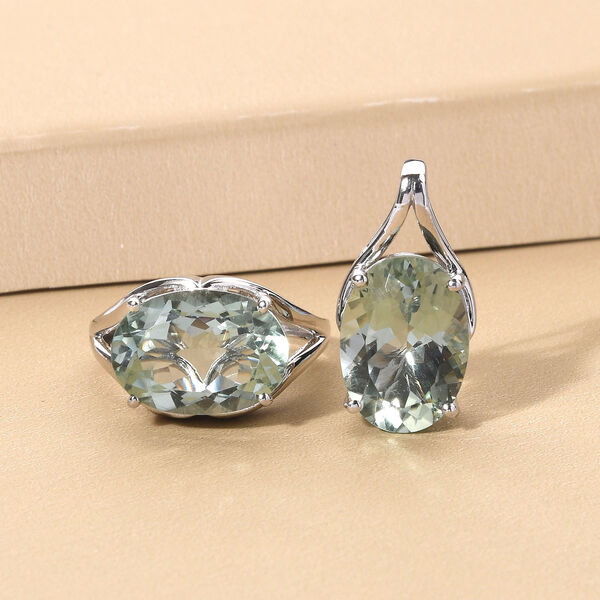 Prasiolith-Ring und Anhänger, 925 Silber platiniert ca. 11,15 ct image number 2