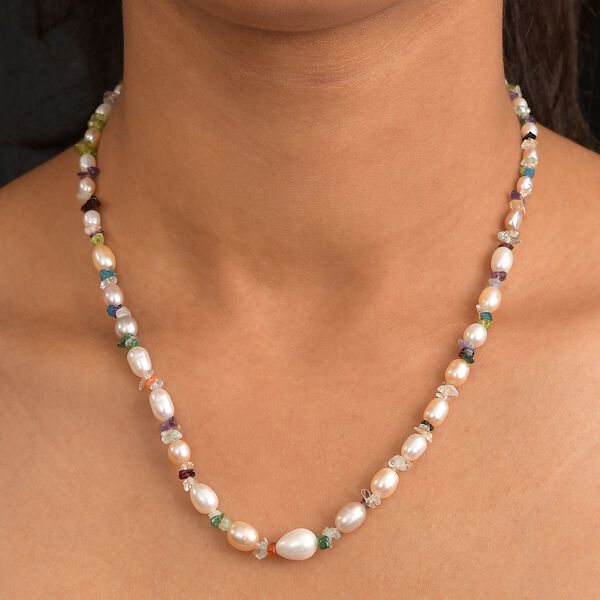Mehrfarbige Süßwasserperle und Multi-Edelstein-Halskette, 45cm image number 3