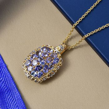 Tansanit Anh&auml;nger mit Kette, ca. 50 cm Nickelfreies Messing platiniert und vergoldet und 316L Edelstahl platiniert ca. 2.47 ct