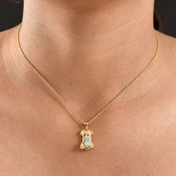 D'Joy AA Nat&uuml;rlicher, &auml;thiopischer Welo Opal, Wei&szlig;er Zirkon Anh&auml;nger 925 Silber 750 Gelb Vergoldet ca. 0.28 ct