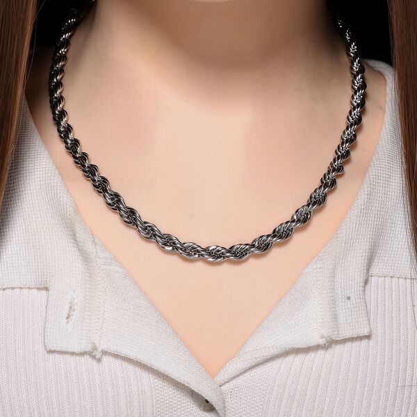 Kordelkette, 316L Edelstahl, ca. 50 cm, Silberfarben image number 3