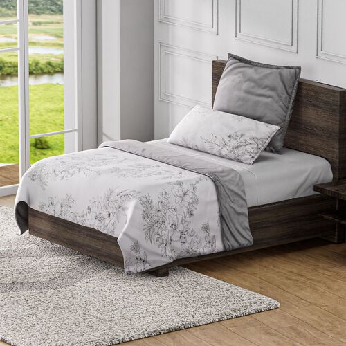 6-teiliges Set: 80 GSM antibakterielle, antiallergische Mikrofaser-Bettwäsche (je 2 Stück: 135x200 - 80x80 - 40x80 cm), Weiß-Grau image number 0