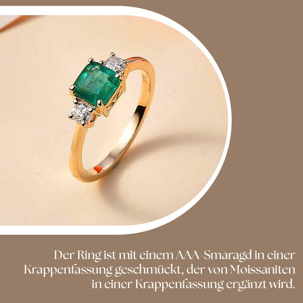 AAA Smaragd und Moissanit Ring in 375 Gold - 1,34 ct. image number 2