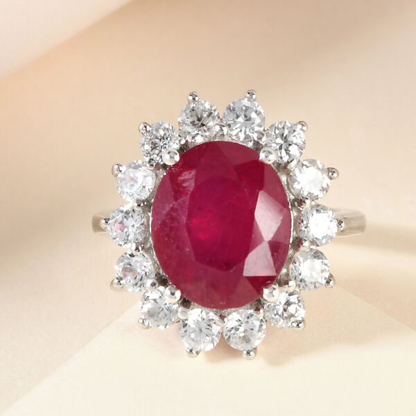 Rubin und Zirkon Halo Ring 925 Silber Platin-&Uuml;berzug image number 7