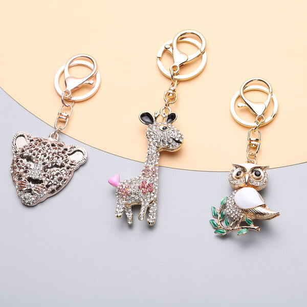 3er-Set- schwarze Kristall und orange Zirkonia-Schl&uuml;sselanh&auml;nger image number 1