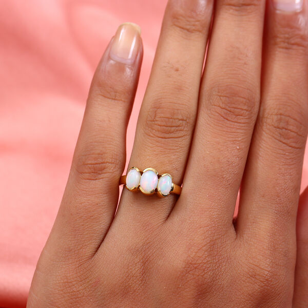 Natürlicher Äthiopischer Opal 3 Stein Ring 925 Silber vergoldet  ca. 1,13 ct image number 2
