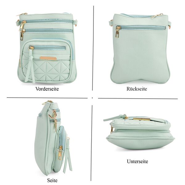Crossbody-Tasche mit mehreren Reißverschlussfächern und gemustertem Gurt, 19x22cm, Mintgrün image number 4